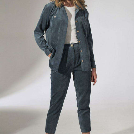 Chic Beige Corduroy Trousers with Elegant Pleats and Tapered Fit