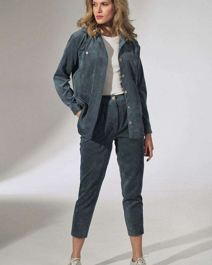 Chic Beige Corduroy Trousers with Elegant Pleats and Tapered Fit