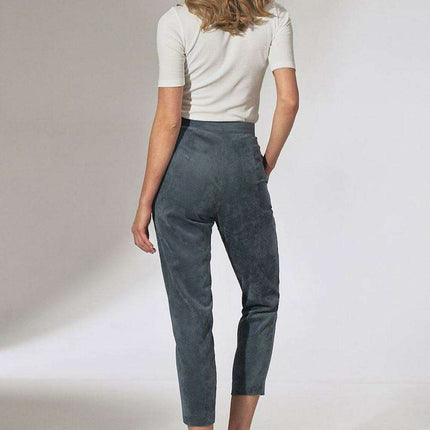Chic Beige Corduroy Trousers with Elegant Pleats and Tapered Fit