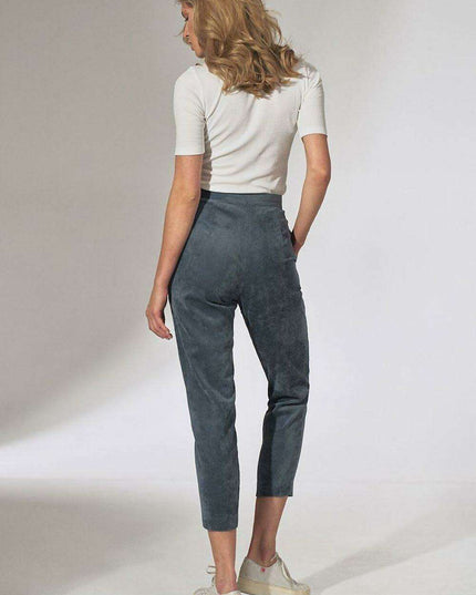 Chic Beige Corduroy Trousers with Elegant Pleats and Tapered Fit
