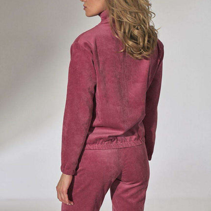 Chic Beige Corduroy Collared Sweatshirt with Trendy Zipper Detail