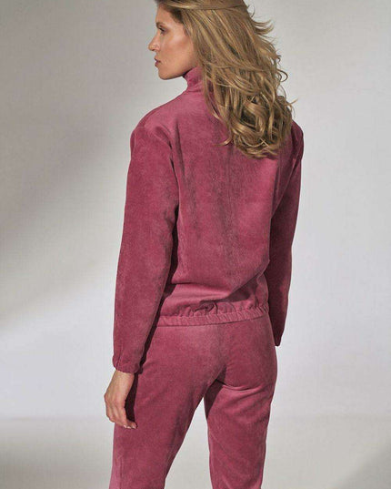 Chic Beige Corduroy Collared Sweatshirt with Trendy Zipper Detail