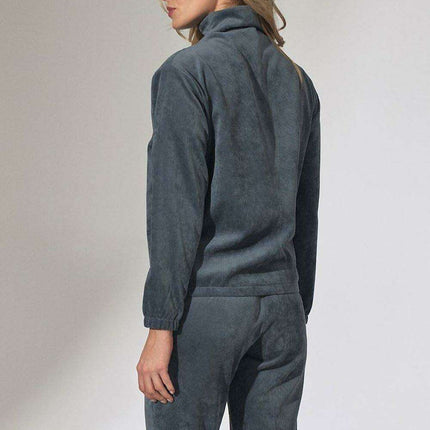 Chic Beige Corduroy Collared Sweatshirt with Trendy Zipper Detail