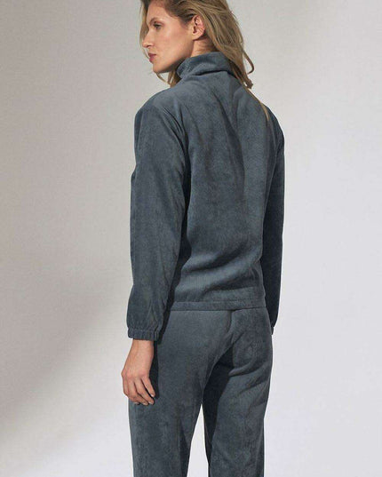 Chic Beige Corduroy Collared Sweatshirt with Trendy Zipper Detail