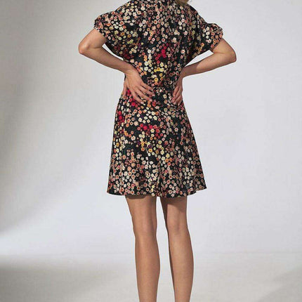 Floral Chic Kimono Mini Dress with Adjustable Waist and Stylish Patches