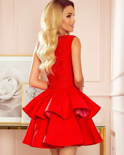 Elegant Burgundy Lace Evening Gown by Numoco