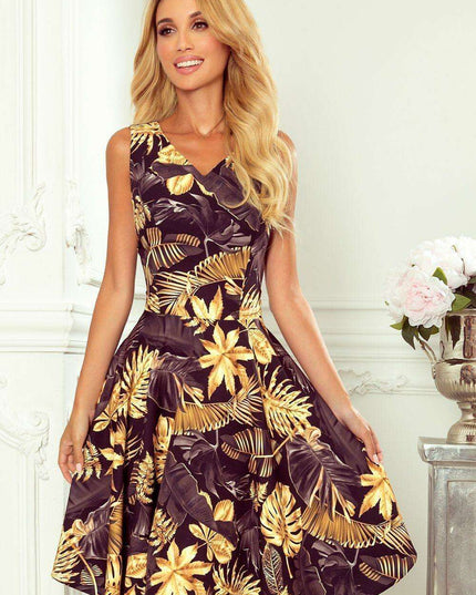 Chic Navy Blue Evening Gown with Pink Floral Accents - Numoco Dress