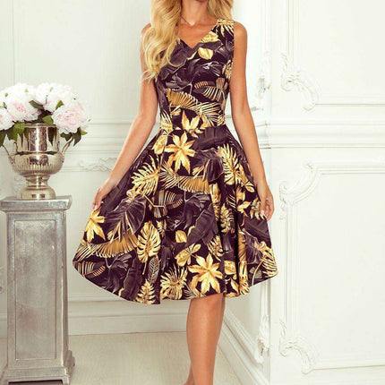 Chic Navy Blue Evening Gown with Pink Floral Accents - Numoco Dress