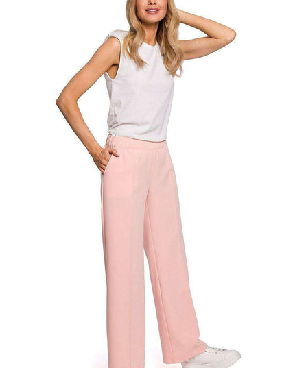 Chic Pleated Wide-Leg Trousers with Comfortable Stretch Waistband