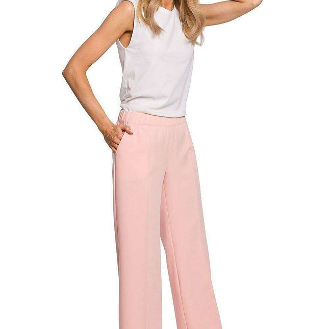 Chic Pleated Wide-Leg Trousers with Comfortable Stretch Waistband