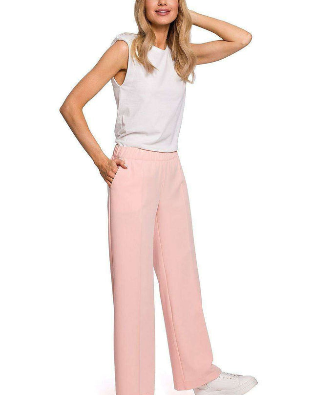 Chic Pleated Wide-Leg Trousers with Comfortable Stretch Waistband