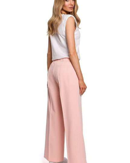 Chic Pleated Wide-Leg Trousers with Comfortable Stretch Waistband