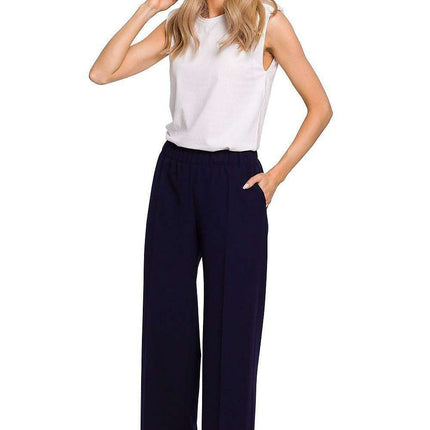 Chic Pleated Wide-Leg Trousers with Comfortable Stretch Waistband