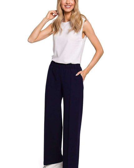 Chic Pleated Wide-Leg Trousers with Comfortable Stretch Waistband