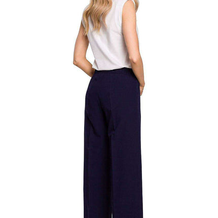Chic Pleated Wide-Leg Trousers with Comfortable Stretch Waistband