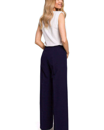 Chic Pleated Wide-Leg Trousers with Comfortable Stretch Waistband