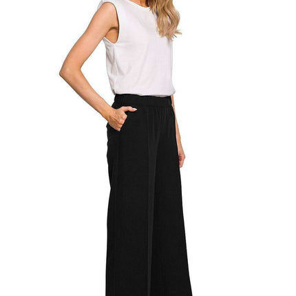 Chic Pleated Wide-Leg Trousers with Comfortable Stretch Waistband