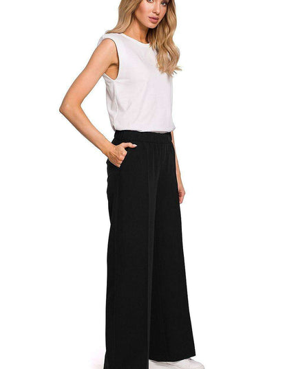 Chic Pleated Wide-Leg Trousers with Comfortable Stretch Waistband
