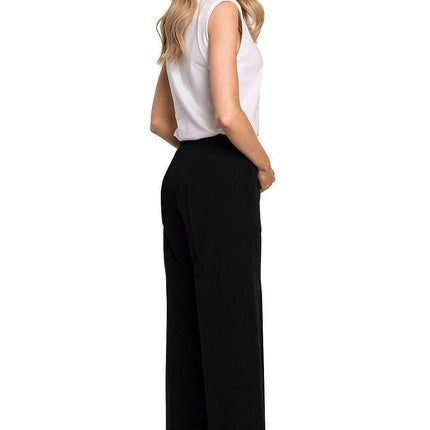 Chic Pleated Wide-Leg Trousers with Comfortable Stretch Waistband