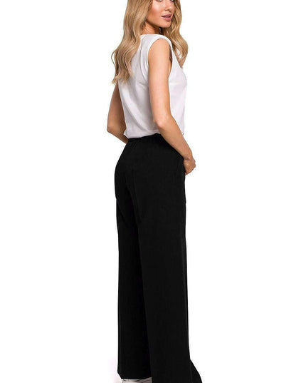 Chic Pleated Wide-Leg Trousers with Comfortable Stretch Waistband