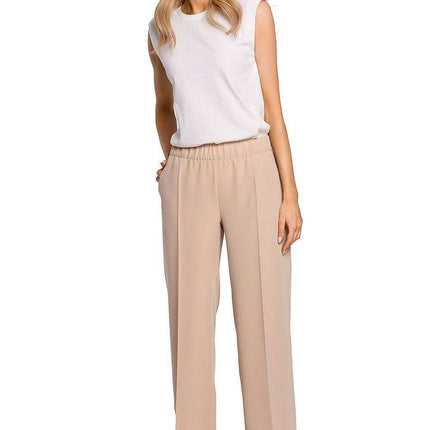 Chic Pleated Wide-Leg Trousers with Comfortable Stretch Waistband