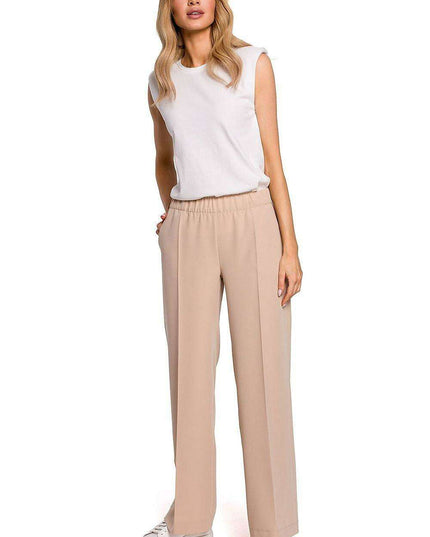 Chic Pleated Wide-Leg Trousers with Comfortable Stretch Waistband