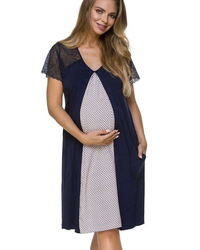 Elegant Lace Maternity Nightshirt with Convenient Belly Pocket