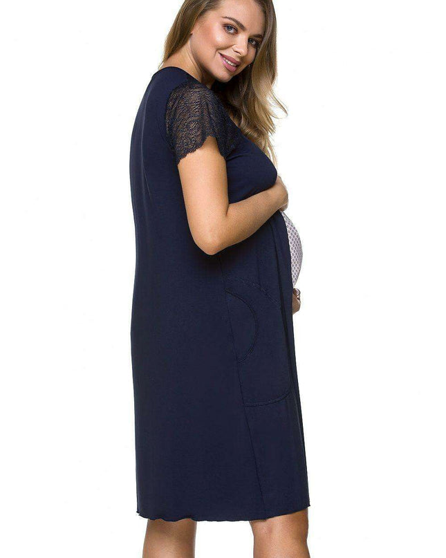 Elegant Lace Maternity Nightshirt with Convenient Belly Pocket