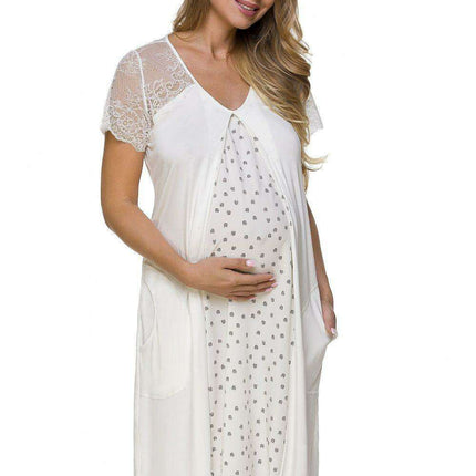 Chic Maternity Nightgown with Fashionable Printed Viscose Design