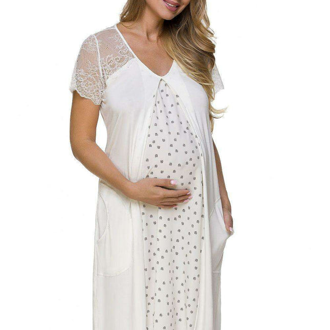 Chic Maternity Nightgown with Fashionable Printed Viscose Design