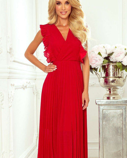 Elegant Beige Chiffon Pleated Cocktail Dress with Ruffled Shoulders