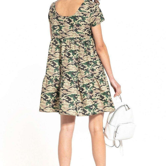 Charming Floral Boat Neck Mini Dress - 100% Cotton, Multiple Sizes Available