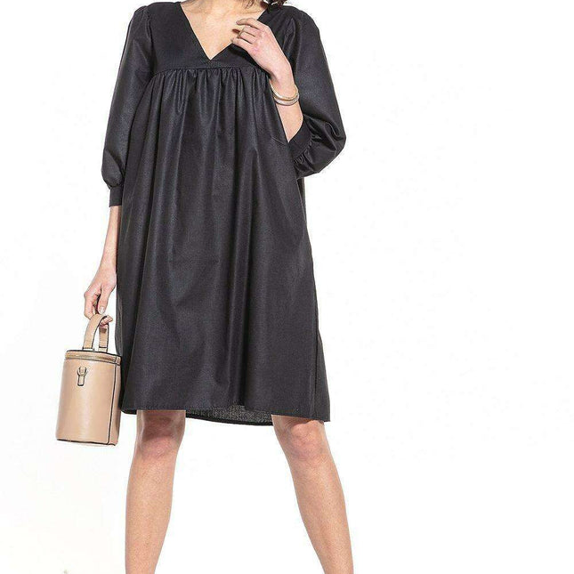 Elegant Cotton Midi Dress with Chic Buffet Sleeves