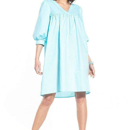 Elegant Cotton Midi Dress with Chic Buffet Sleeves
