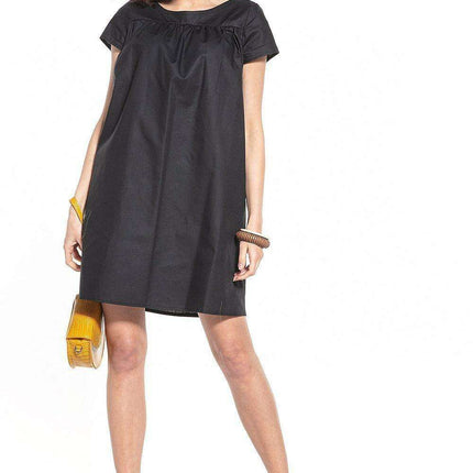Elegant Cotton Mini Dress with Boat Neck and Trendy Details