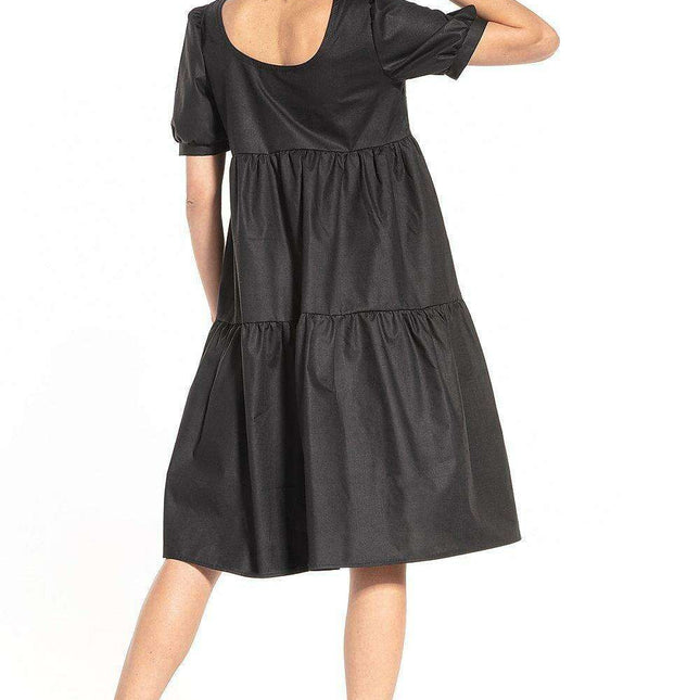 Elegant Boatneck Cotton Midi Dress