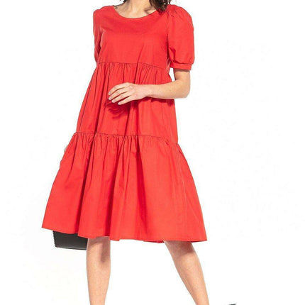 Elegant Boatneck Cotton Midi Dress