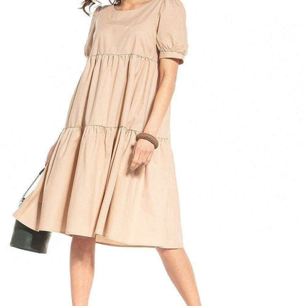 Elegant Boatneck Cotton Midi Dress