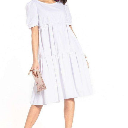 Elegant Boatneck Cotton Midi Dress