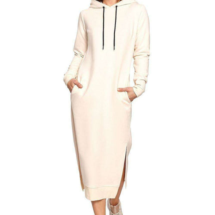 Stylish Knit Hooded Dress with Drawstring