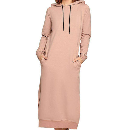 Stylish Knit Hooded Dress with Drawstring