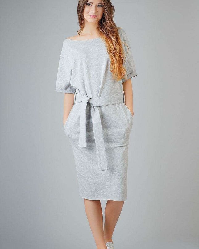 Chic Raw Edge Kimono-Style Tessita Knit Dress with Practical Pockets