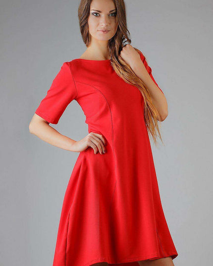 Chic Flared Daydress with Boat Neck and French Cut Details - Tessita Style 37916