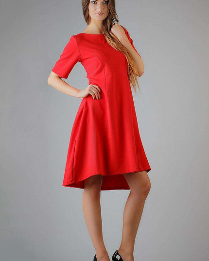 Chic Flared Daydress with Boat Neck and French Cut Details - Tessita Style 37916