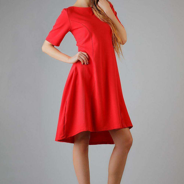 Chic Flared Daydress with Boat Neck and French Cut Details - Tessita Style 37916