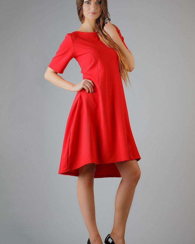 Chic Flared Daydress with Boat Neck and French Cut Details - Tessita Style 37916