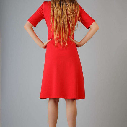 Chic Flared Daydress with Boat Neck and French Cut Details - Tessita Style 37916