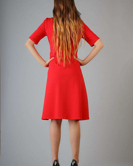 Chic Flared Daydress with Boat Neck and French Cut Details - Tessita Style 37916