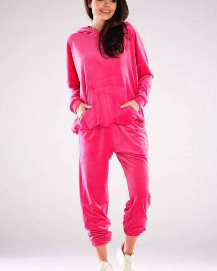 Chic Velour Hoodie Sweatshirt with Generous Pocket