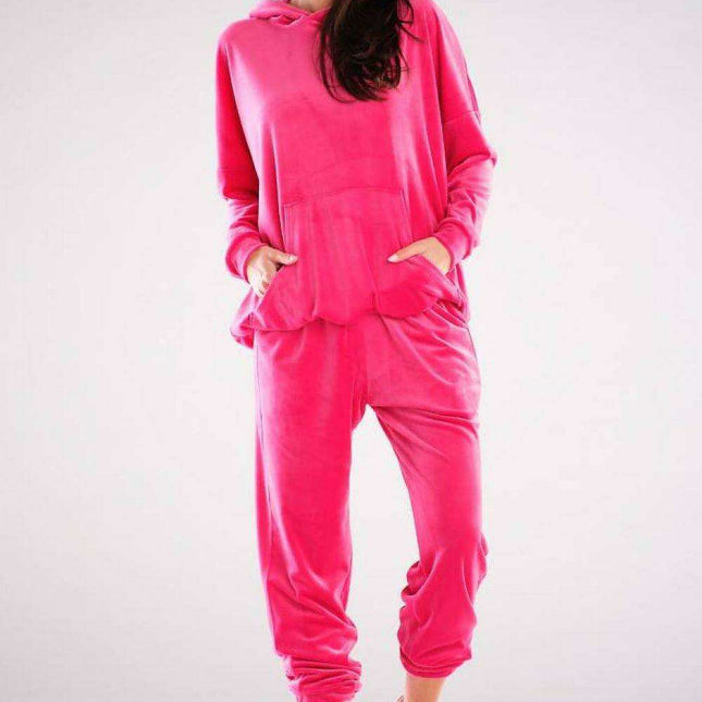 Chic Velour Hoodie Sweatshirt with Generous Pocket